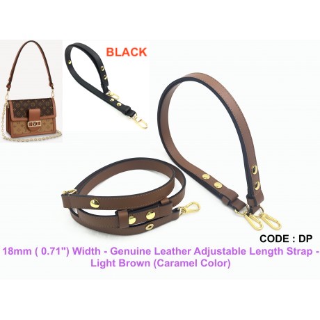 18mm ( 0.71") Width - Genuine Leather Adjustable Length Strap - Light Brown (LV Dauphine)