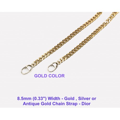 8.5mm ( 0.33") Width - Gold Silver or Antique Gold Chain Strap - Dior