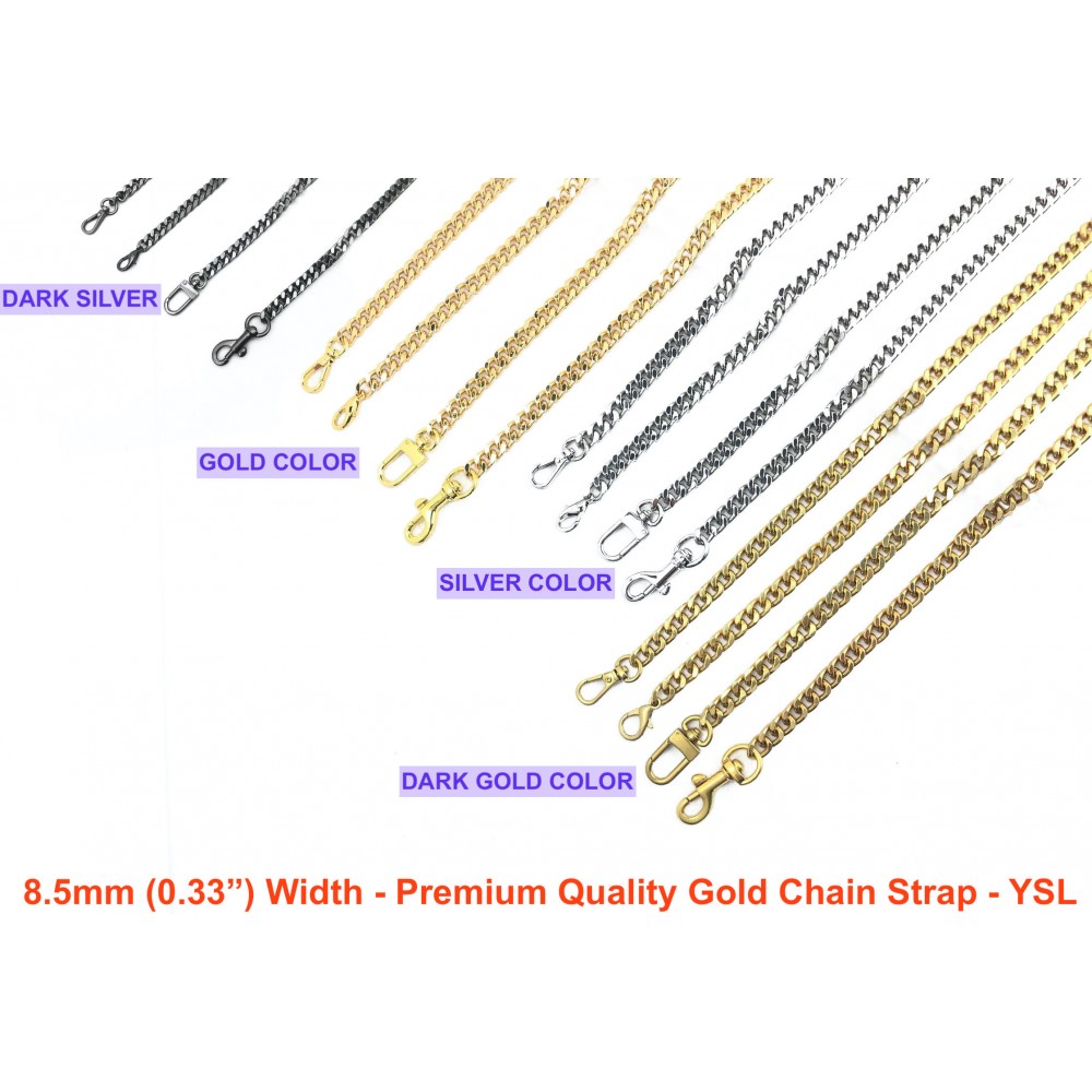 8.5mm ( 0.33") Width - Premium Quality Gold or Silver Chain Strap - YSL