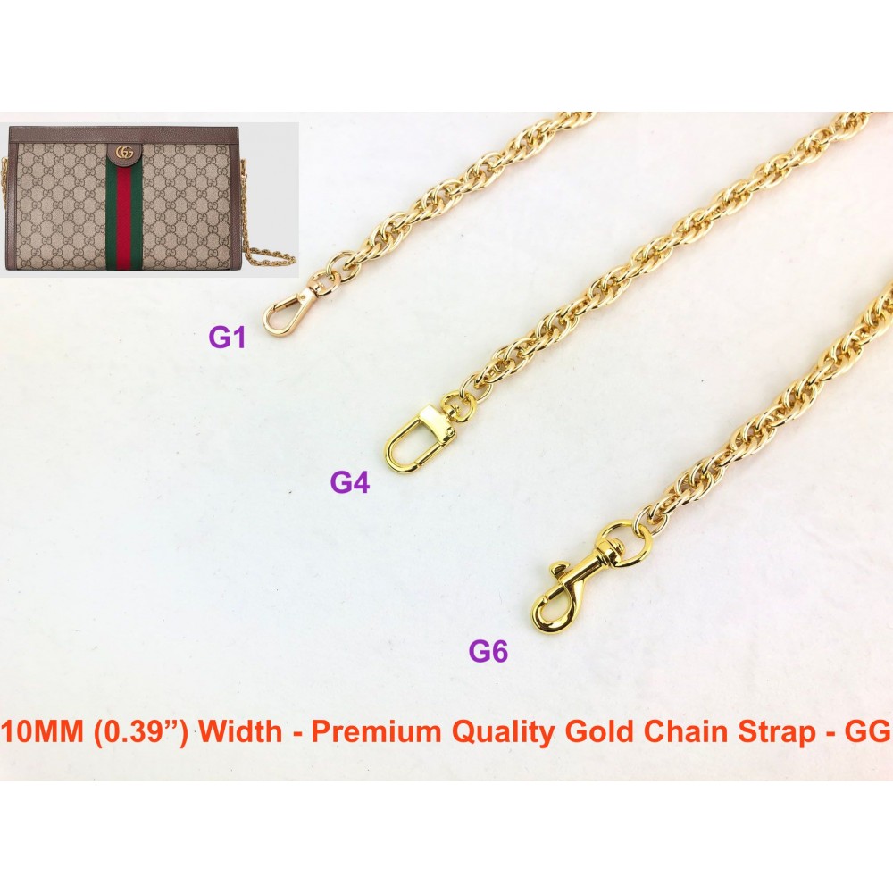 10mm ( 0.39") Width - Premium Quality Gold Chain Strap - Gucci