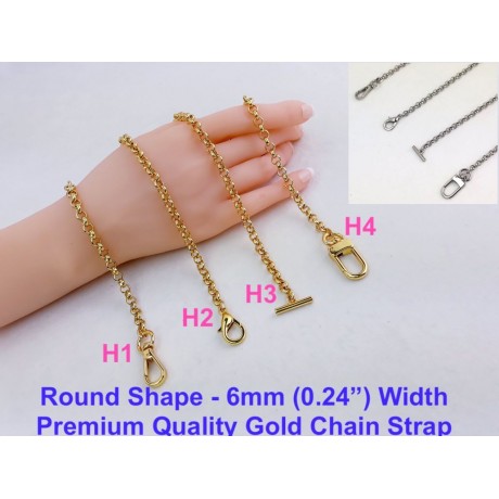 6mm ( 0.24") Width - Round Shape Premium Quality Gold Chain Strap